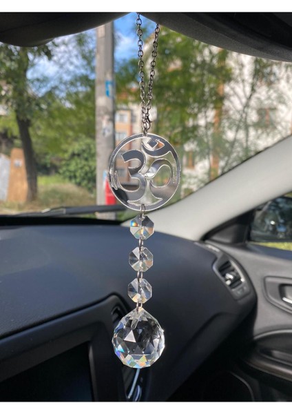Om Sembölü Kristal Taşlı, Pleksi Aynalı Araç Ayna Aksesuarı, Dikiz Ayna Süsü Hediyelik.