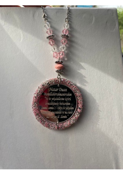 Yeni Pembe Taşlı Nazar Duası Dikiz Araba Ayna Aksesuarı modelleri