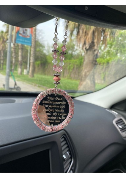 Yeni Pembe Taşlı Nazar Duası Dikiz Araba Ayna Aksesuarı fırsatları