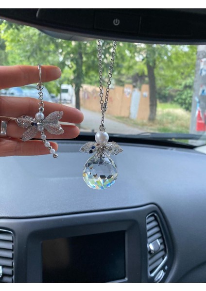 Elmas Görünümlü Kristal Anahtarlıklı Takım Araç Dikiz Aynası Süsü Hediyelik