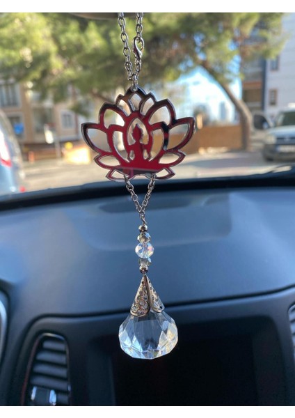Yeni Lotus Çiçeği Ortası Yoga Yapan Taşlı Suncatcher Araç Içi Dikiz Ayna Süsü
