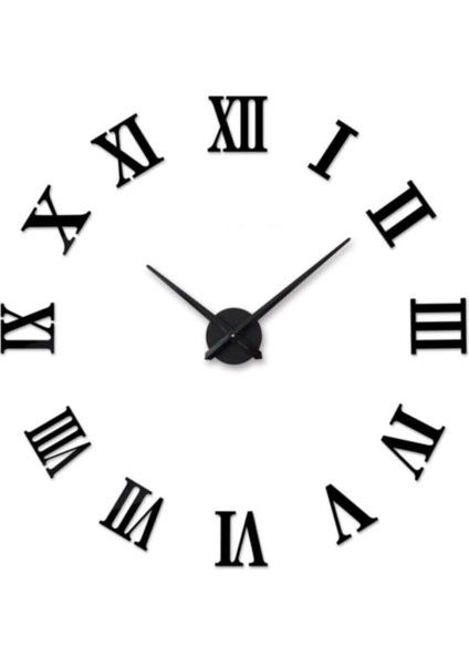 Siyah 3D Siyah Büyük Boy Roma Rakamlı Yapışkanlı Duvar Saati indirimleri