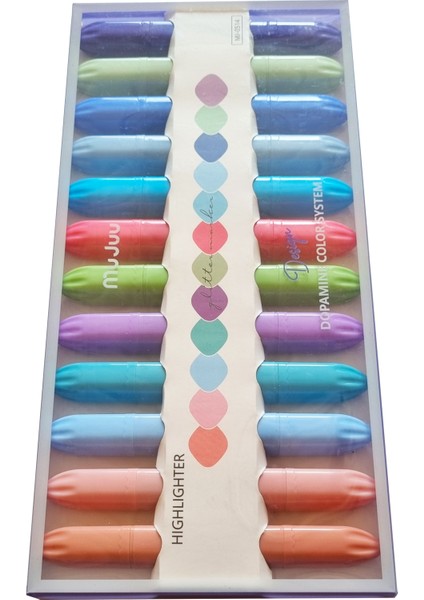 12 Renk Çift Uçlu Mujuu MJ-0514 Doppamine Color Sistem Mascara Monet Fosforlu Kalem