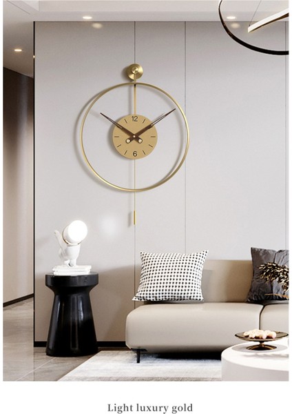 Metal Orta Boy - Timelles Premium Gold Solo , Modern Dekoratif Sarkaçlı Metal Duvar Saati 50 x 75 A