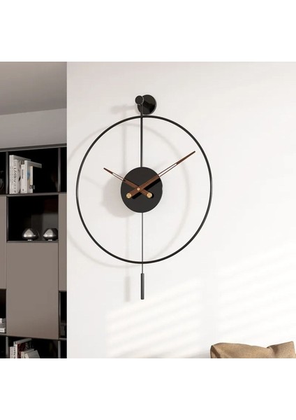 (Orta Boy - 38*58 cm) -Siyah Tiktok-Ceviz 18 cm Akrep Yelkovan , Modern Dekoratif Metal Duvar Saati