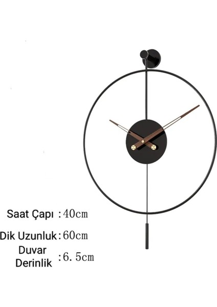 (Orta Boy - 38*58 cm) -Siyah Tiktok-Ceviz 18 cm Akrep Yelkovan , Modern Dekoratif Metal Duvar Saati
