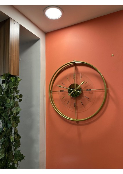 (Büyük Boy - 55*55 cm)Gold Çiftçember Seri - Modern Dekoratif Camlı Metal Duvar Saati Metal Yuvarlak Mode modelleri