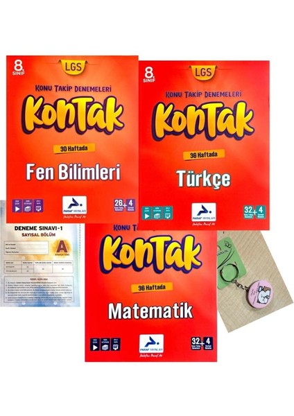 8. Sınıf Kontak Fen Bilimleri Denemeleri - Türkçe Denemeleri - Matematik Denemeleri 3'lü Set + Deneme - Açacaklı Anahtarlık