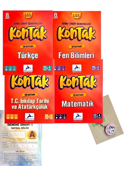 8. Sınıf Kontak Fen Bilimleri Denemeleri - Türkçe Denemeleri - Matematik Denemeleri - T.C. İnkılap Tarihi ve Atatürkçülük Denemeleri 4'lü Set + Deneme - Açacaklı Anahtarlık