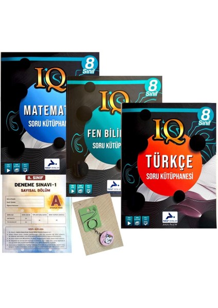 8. Sınıf IQ Matematik Soru Kütüphanesi - Fen Bilimleri Soru Kütüphanesi - Türkçe Soru Kütüphanesi 3'lü Set + Deneme - Açacaklı Anahtarlık