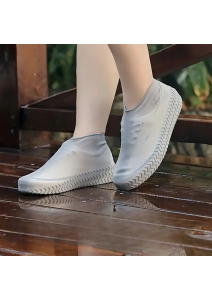 Gri Silikon Yağmur Koruyucu Ayakkabı Kılıfı Kaymaz Su Kir Geçirmez