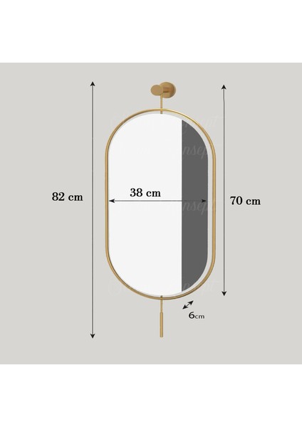 Sevinç Konsept Led'li Serenity Gold 38X70 cm Ayna, Dekoratif Koridor Duvar Salon Mutfak Banyo Ofis Makyaj Aynası