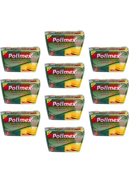4'lü Endüstriyel Büyük Boy Oluklu Bulaşık Süngeri - 4,5 x 9 x 12 Cm. - 4 Adetlik 10 Paket