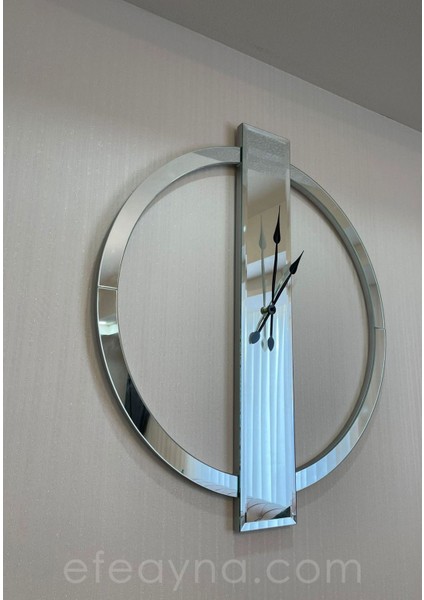 Modern Yüzük-Gümüş Ayna Duvar SAATI-70X80CM 70 x 80 Yuvarlak Gümüş