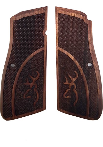 Browning Hp Uyumlu Muadil Ahşap Kabze Takımı Logo Prizma Desenli Model 019