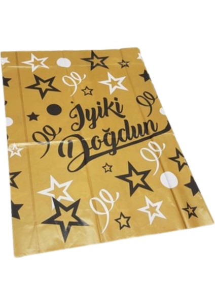 Iyi Ki Doğdun Yazılı Gold Üzeri Siyah Masa Örtüsü