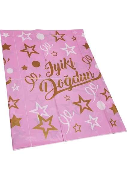 Iyi Ki Doğdun Yazılı Pembe Üzeri Gold Masa Örtüsü