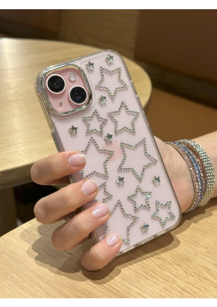 iPhone 14 Plus Uyumlu Hologram Yıldızlı Şeffaf Kılıf