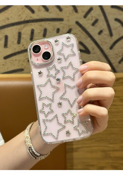 iPhone 15 Plus Uyumlu Hologram Yıldızlı Şeffaf Kılıf
