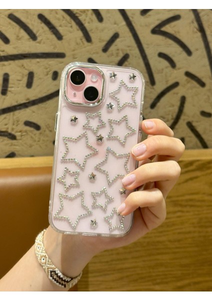 iPhone 15 Plus Uyumlu Hologram Yıldızlı Şeffaf Kılıf