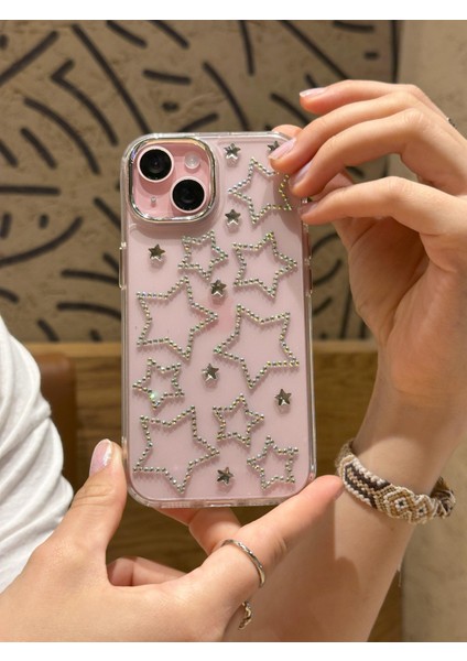 iPhone 15 Plus Uyumlu Hologram Yıldızlı Şeffaf Kılıf