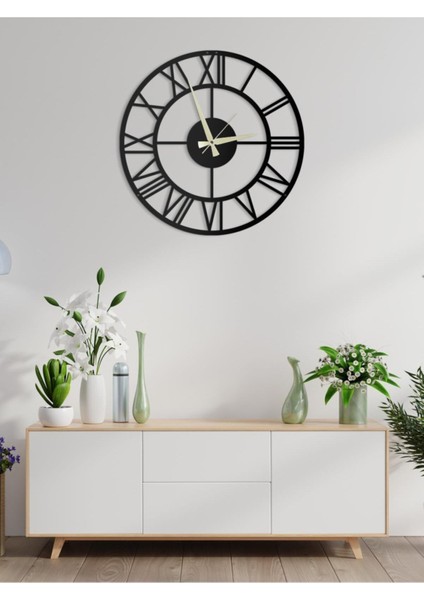 Metal Dekoratif Roma Rakamlı Metal Duvar Saati 41X41CM 41 x 41 Siyah Yuvarlak Klasik