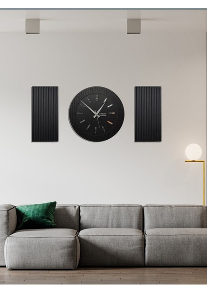 Modern Time Collection Rayon Black 3 Parça Daire Duvar Saat, (Siyah) Siyah 200