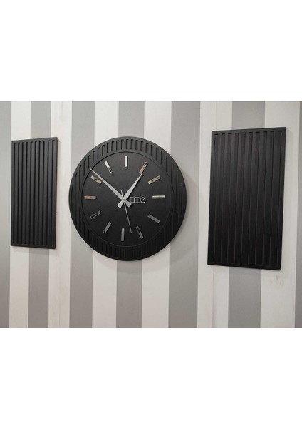 Modern Time Collection Rayon Black 3 Parça Daire Duvar Saat, (Siyah) Siyah 200
