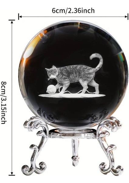 Dekoratif Metal Ayaklı Kedi Tasarımlı 3d Cam Küre 6cm
