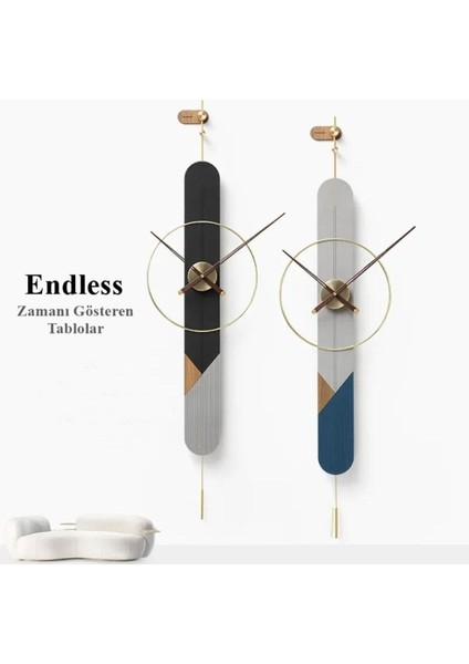 Ahşap - Metal Lacivert Endless Masif Lake Duvar Saati modelleri