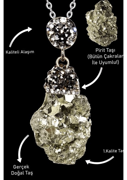Sertifikalı Zirkon Taşlı Ham Işlenmemiş Pirit Taşı Kolye