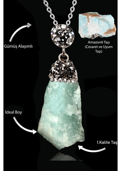 Sertifikalı Zirkon Taşlı Ham Işlenmemiş Amazonit Taşı Kolye
