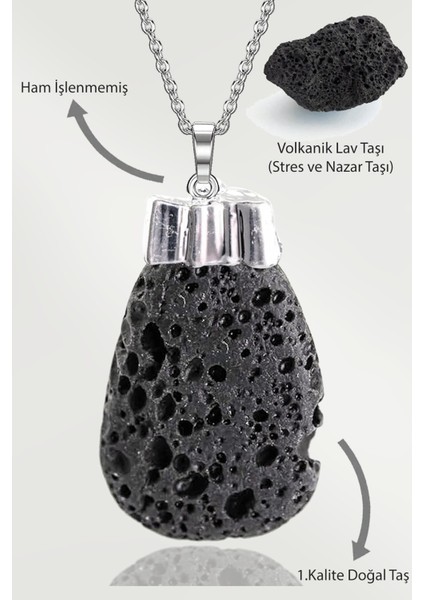 Sertifikalı Tamburlanmış Gerçek Volkanik Lav Taşı Kolye