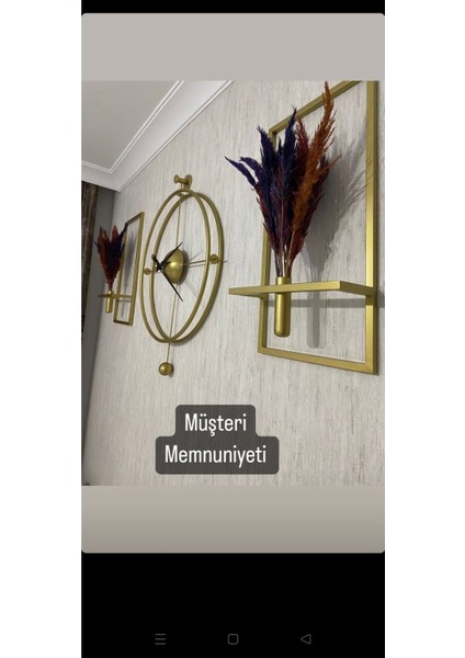 (Büyük Boy-50 x 75 cm) 3'lü Set Versayce Time Metal Duvar Saati Gold