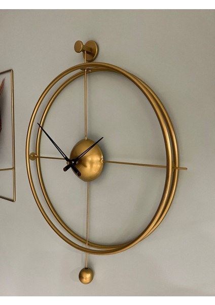 (Büyük Boy-50 x 75 cm) 3'lü Set Versayce Time Metal Duvar Saati Gold