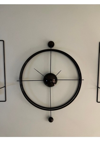 (Büyük Boy - 50*75 cm)3'lü Set Siyah Versacem Time Metal Duvar Saati