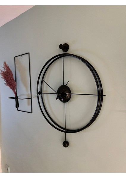 (Büyük Boy - 50*75 cm)3'lü Set Siyah Versacem Time Metal Duvar Saati