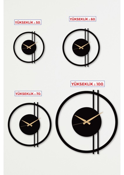 Yuvarlak Double Line Metal Siyah Duvar Saati - Ev / Ofis Saati - Hediye Saat - 60 x 58 cm 60 x 58 M