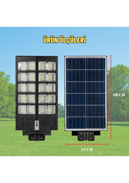 Solar Güneş Enerjili 1000W Kumandalı Hareket Sensörlü 800 LED Bahçe Sokak Aydınlatma Lambası 6V/30W