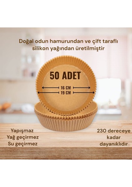 Airfryer Pişirme Kağıdı, Fritöz Pişirme Kağıdı, Standart Boy, Tüm Airfryer Modelleri ile Uyumlu, 50 Adet