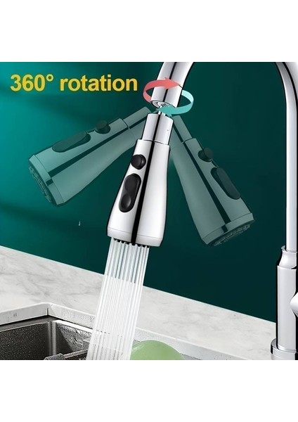 & Shower 360° 4 Farklı Modlu Fonksiyonel Şelale Perlatör Musluk Batarya Ucu Başlığı