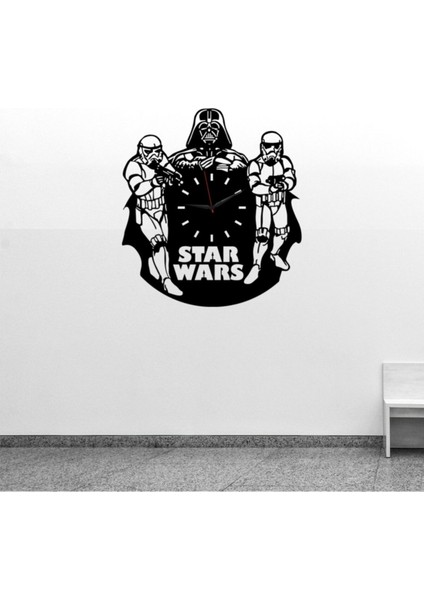 Siyah Star Wars Temalı Dekoratif Mdf Duvar Saati 40 x 35