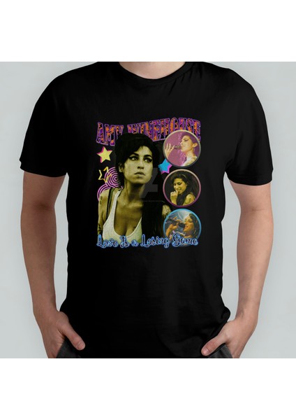 Amy Winehouse Pamuklu Bisiklet Yaka T-Shirt Model - 1