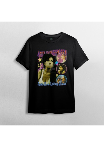 Amy Winehouse Pamuklu Bisiklet Yaka T-Shirt Model - 1