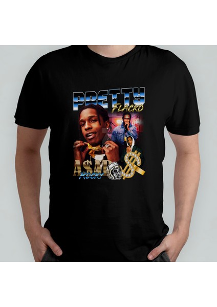Asap Rocky Pamuklu Bisiklet Yaka T-Shirt Model - 1