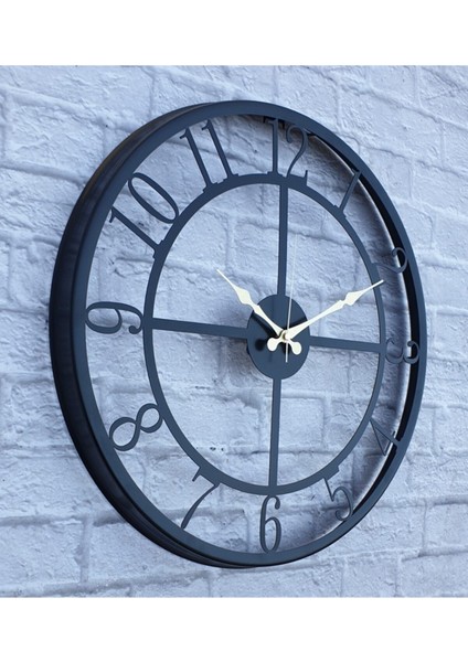 50 X 50 Siyah Renkli Metal Duvar Saati Çap 50 Cm Siyah