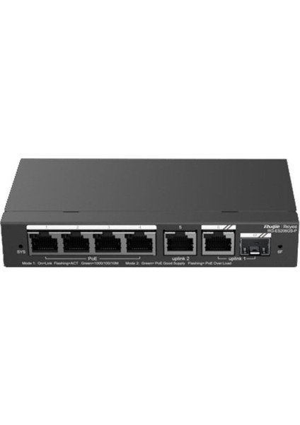 Ruıjıe 4port RG-ES206GS-P Gıgabıt 1-Uplınk 1-Sfp 54W Full Poe Cloud Yonetılebılır Desktop Swıtch