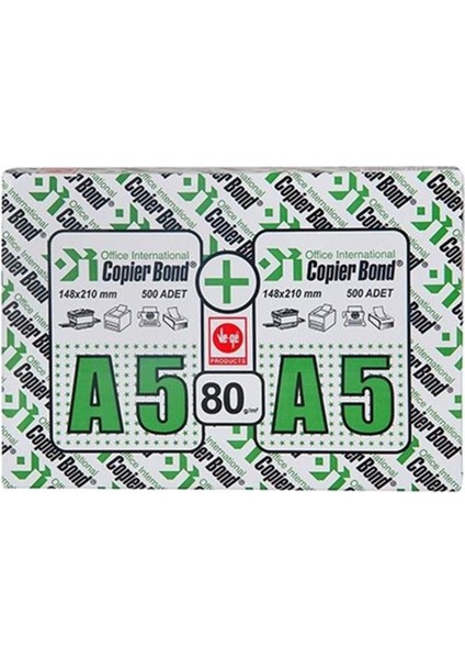 Copier Bond A5 Fotokopi Kağıdı 80GR-500 Li 1 Koli= 10 Paket