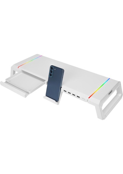 Everest St1 4 USB Hub Rgb Işıklı Katlanabilir Yükseklik Ayarlı Beyaz Monitör Standı