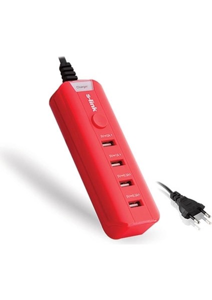 S-Link Sl-M4 Akıllı Telefon ve Tablet 4000MAH 4 USB Port Kırmızı Ev Şarj Adaptör